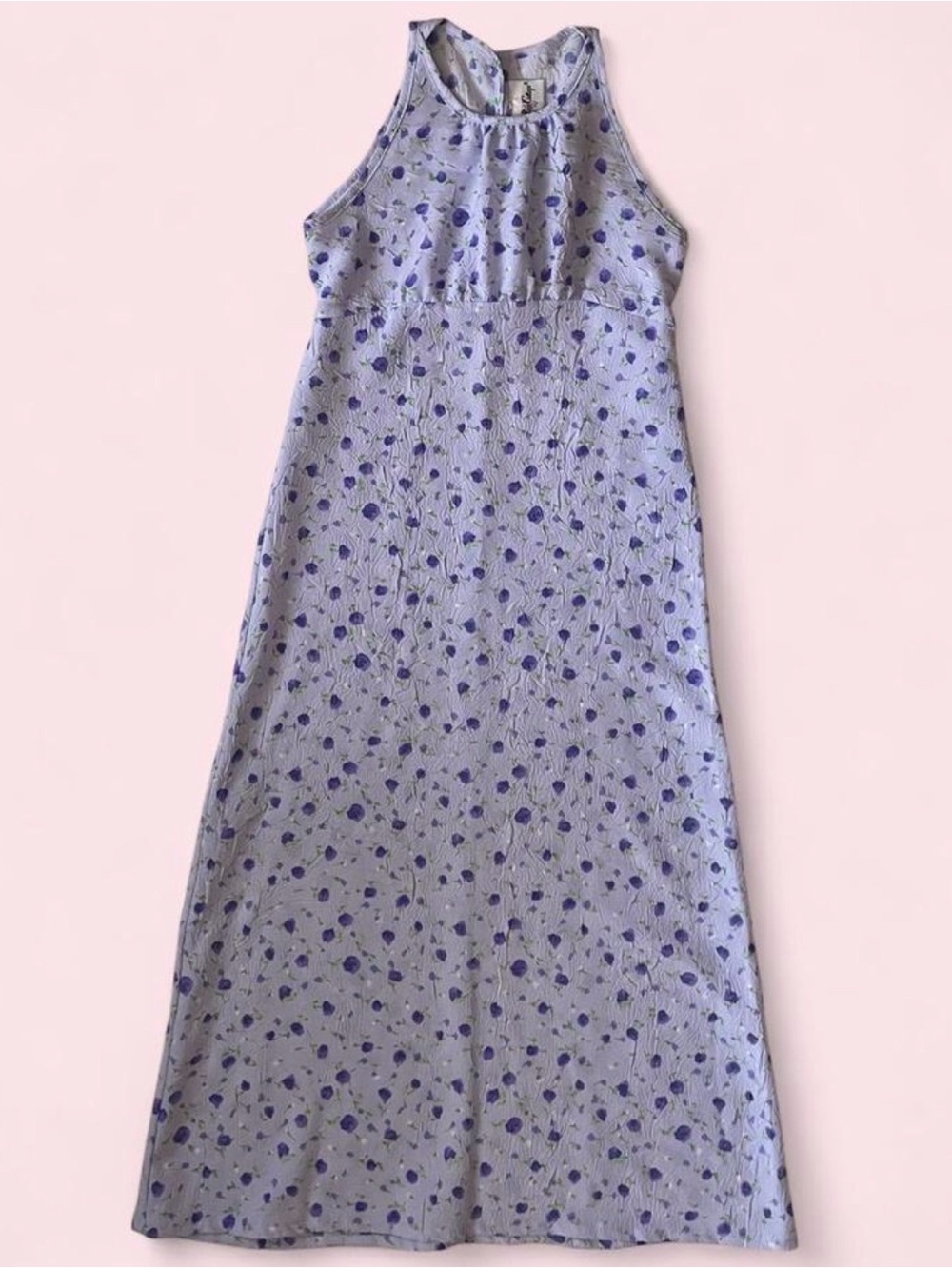 Vintage Rose Cottage S Lavender Purple Floral Midi Sleeveless Empire Waist Dress